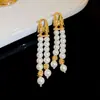 Brincos de Pérola Vintage Medievais Prata Banhada a Ouro 18K Agulha de Prata Brincos com Franja de Fogos de Artifício Brincos Retro de Alta Qualidade