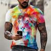 Camiseta masculina Lion, estampa 3D, estampa animal, manga curta, gola redonda, roupa masculina, primavera e verão, top all-match