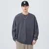 Nueva Camiseta de Manga Larga de Bambú Otoño 2025 para Hombre, Camiseta Holgada de Color Puro, Cuello Redondo, Estilo Japonés Retro Casual, Camiseta Básica