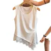Chaleco Blanco para Mujer con Cuello de Encaje y Diseño Irregular, Nuevo Top de Moda Delgado para Primavera y Verano