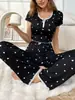 Exportação Transfronteiriça Europeia e Americana Estilo Novo Primavera e Outono Estampado Coração Fofo Coração Pijama para Mulheres Usar Conjunto de Duas Peças Roupa para Casa