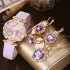 2025 Reloj de Pulsera de Aleación Transfronterizo Dial Redondo Dulce Amor Set de Joyería Corazón de Durazno Dropshipping