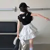 Conjunto de Verano para Niñas 2026 Nuevo Casual Estilo Coreano Chica Dulce Chaleco con Pedrería Vestido Pastel para Niños Mayores