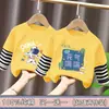 Camiseta de Manga Longa para Meninos Algodão Puro Patchwork Listrado 2026 Nova Primavera e Outono Crianças Médias e Grandes Estilo Coreano Gola Redonda Camada Base