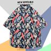 Camisa de Manga Corta Estilo Hong Kong Vintage Retro Pintura al Óleo para Hombre Tendencia Costera Camisa Floral Holgada para Pareja Guapa Chaqueta