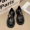 Sapatos de Couro Pequenos de Solado Grosso Estilo Britânico Retrô Preto para Mulheres 2025 Novos Outono e Inverno Versátil Sapatos Franceses Mary Jane