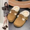 Zapatillas de media caña Birkenstock con felpa y engrosadas de punta cerrada para mujer 06 Invierno Nuevas Slip-on Persona Perezosa Cálidas Peludas Zapatillas Grandes de Algodón
