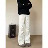 Jeans Retrô Americano Plissado Levemente Largo Multi-Bolsos Funcional para Homens e Mulheres, Novo Estilo de Verão Solto Versátil Calça de Trabalho