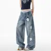 Pantalones de Mezclilla Unisex Lavados Retro Americanos de Bolsillos Múltiples, Estilo Cimitarra, Desgastados, de Otoño e Invierno, Sueltos hasta el Tobillo