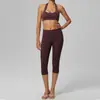 Pantalones de Yoga Cruzados Europeos y Americanos de Longitud Media Cepillados de Cintura Alta Secado Rápido Ajustados Adelgazantes de Longitud Media Ropa para Correr Fitness Conjunto de Yoga