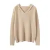 Sudadera con capucha de punto para mujer, nueva colección Otoño/Invierno 2024, cuello en V, 100% cachemira pura, color liso, jersey, corta, holgada, tejido de punto
