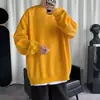 Sudadera de color liso con cuello redondo para hombre 2025, moderna, holgada, sin capucha, top tipo jersey, primavera y otoño, fina, marca de moda, talla grande, Chaqueta