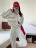 [Hilo de núcleo retorcido] Cárdigan de rayas color-block de alta gama, suéter de punto de manga larga con botones para mujer, prenda exterior versátil