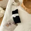 Meias de Lã Quentes de Cor Sólida até o Meio da Panturrilha para Mulheres, Meias Slouch Estilo Faculdade Listradas Finas, Meias Espessas de Outono e Inverno