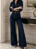 Pantalones vaqueros de pierna ancha en lavado oscuro estilo europeo y americano con bolsillos y cremallera, pantalones largos casuales de tiro medio para mujer, adecuados para todas las estaciones