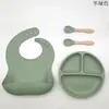 Plato de Cena Redondo de Silicona para Niños con Tres Compartimentos y Ventosa Anticaída Set para Bebé Vajilla Personalizada con Logo Grabado