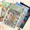 Parque de Diversões Cena de Mercado Antigo Paisagem em Miniatura Adesivos Adesivos DIY Estilo Igual ao Little Red Book Alívio do Estresse Animal de Estimação