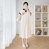 Vestido de Maternidad Verano Gris Cuello Polo Manga Corta Delgado 2025 Estilo Nuevo Holgado Cubre Vientre Longitud Media Vestido para Mujer