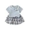 Conjunto de Verão Duas Peças para Meninas, Roupa Fina e Fofa de Manga Curta para Bebês e Crianças Pequenas, Roupa de Verão para Meninas, Estilo Princesa
