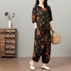 Nueva camiseta de traje holgada para mujeres de mediana edad y mayores, estampado de moda, adecuada para madres de 50 años o menos, ropa casual para mujer, adelgazante para verano, talla 40
