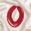Collar de perlas de imitación de ocho capas exagerado de moda Cadena francesa multicapa apilada para clavícula Retro Cadena de cuentas redondas para mujer