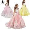 Vestidos Infantis Mais Vendidos no Exterior para Idades de 2 a 14 Anos, Vestidos de Princesa em Estoque para Crianças Maiores, Vestidos Infantis de Renda em Blocos de Cor