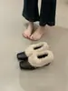 Sapatos Peludos Super Estilosos de Calçar para Mulheres, Novos Sapatos de Couro de Inverno 2025 com Lã Adicionada, Mocassins de Bico Quadrado com Salto Grosso