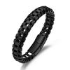 Pulsera de cuero trenzado con cadena de acero inoxidable distintiva de verano para hombre, pulsera estilo punk retro con hebilla magnética