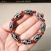 Pulsera de Piedra Dzi de Tres Ojos y Nueve Ojos Estilo Tíbet, Pulsera Antigua de Ágata, Pulsera Vintage de Ágata y Piedras Dzi Multi-Tesoro Desgastada