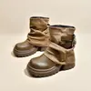 Botas plataforma femininas de outono, novo estilo, com solas grossas, botins que aumentam a altura, botas curtas de equitação para mulheres baixinhas, perfeitas com saias