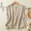 Camiseta sin mangas de verano, estilo nuevo, estampado artístico de lunares para mujer, con un elegante borde de volantes, camisa casual juvenil para mujer