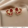 Pendientes Retro Estilo Rojo Ankora para Mujer, Diseño Único, Pendientes Elegantes de Esmalte Goteante, Pendientes Elegantes de Nicho Suave de Principios de Otoño