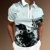 Nueva Camisa Polo Casual para Hombre de Verano Estilo Europeo y Americano Estilo Pintura a Tinta Impresión 3D Solapa Manga Corta Cremallera
