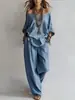 Conjunto de Verano Nuevo Casual Holgado de Lino con Mangas Tres Cuartos + Pantalones de Pierna Ancha para Mujer - Sitio Independiente de Amazon Transfronterizo Europeo y Americano