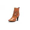 Botines de Talla Grande para Comercio Exterior, Tallas 40-45, Botas de Mujer con Hebilla y Tacón Alto, Botas de Mujer de Punta Fina de Tacón de Aguja Estilo Europeo y Americano T051