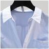 Camisa Sencilla de Algodón con Rayas Verticales Azul Claro 12023 Primavera Holgada Casual Moda Bolsillo Único Manga Larga