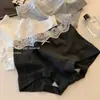 Calcinha Feminina Seamless de Algodão Classe A, Estilo Japonês Simples, com Gancho Estendido, Cintura Média-Alta, Algodão Puro, Acabamento em Renda