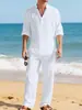 Novo Terno Masculino de Linho Cor Sólida para Primavera e Outono Moda Casual Masculina Lapela Camisa Solto Manga Longa