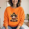 Sudadera de Cuello Redondo para Mujer, Talla Europea, Top Lindo con Estampado de Vaca de Dibujos Animados, Venta al por Mayor de Deseos de Amazon, Negro