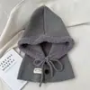 Balaclava de cor sólida quente Coreia do Sul pullover chapéu de tricô chapéu de lã proteção de pescoço feminino touca de dedo outono e inverno