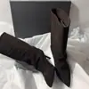 Botas Pantalón Ajustadas Estilo Retro Puntiagudas de Tacón Alto sin Cierre Botines de Tacón de Aguja a Media Pantorrilla