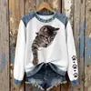 2026 Nueva Sudadera para Mascota Estilo Mezclilla Impresa en 3D para Mujer, Holgada de Manga Larga Cuello Redondo Moderna Casual Transfronteriza Artículo Popular