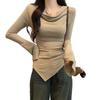 Camiseta de Manga Larga al por Mayor Transfronteriza para Mujer con Cuello Redondo, Camiseta para Capas Interiores, Top Irregular Ajustado Caliente y Sexy