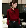Suéter Pulôver Preguiçoso Retro com Laço Outono Inverno Temperamento Novo Estilo Cor Sólida Manga Longa Malha Básica Top