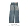 Jiamu Entra en Escena para Demostrar Jeans Holgados Tendencia Nacional Tie-Dye con Salpicaduras de Tinta Pantalones Rectos Jeans Oversize para Hombres y Mujeres