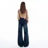Jeans Anchos de Tiro Bajo Color Azul Gris Oscuro para Mujer 2025 Otoño e Invierno Nuevo Aspecto Delgado Suelto Jeans Retro