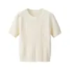 Tejido de Punto de Manga Corta Estilo Coreano para Mujer 2026 Nuevo Camiseta Versátil Reductora de Edad Cuello Redondo Corta Elegante para Principios de Primavera