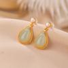 Pendientes colgantes de plata de ley S925 con diseño de ciervo, chapados en oro, de jade hetiano y perla de agua fina, de estilo retro, elegantes, de plata.