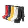 2026 Novas Botas de Cano Curto Redondas Estilo Francês e Europeu 40-50 Impermeáveis com Solado Grosso Meio da Panturrilha Botas de Couro Modernas