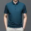 Nova Camiseta Masculina de Manga Curta de Seda de Gelo Sem Marcas Verão Estampada Fina Camiseta Leve Business Cor Sólida Polo Stretch